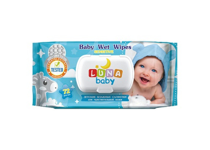 Салфетки влажные Luna Baby № 72 детские Sensitive